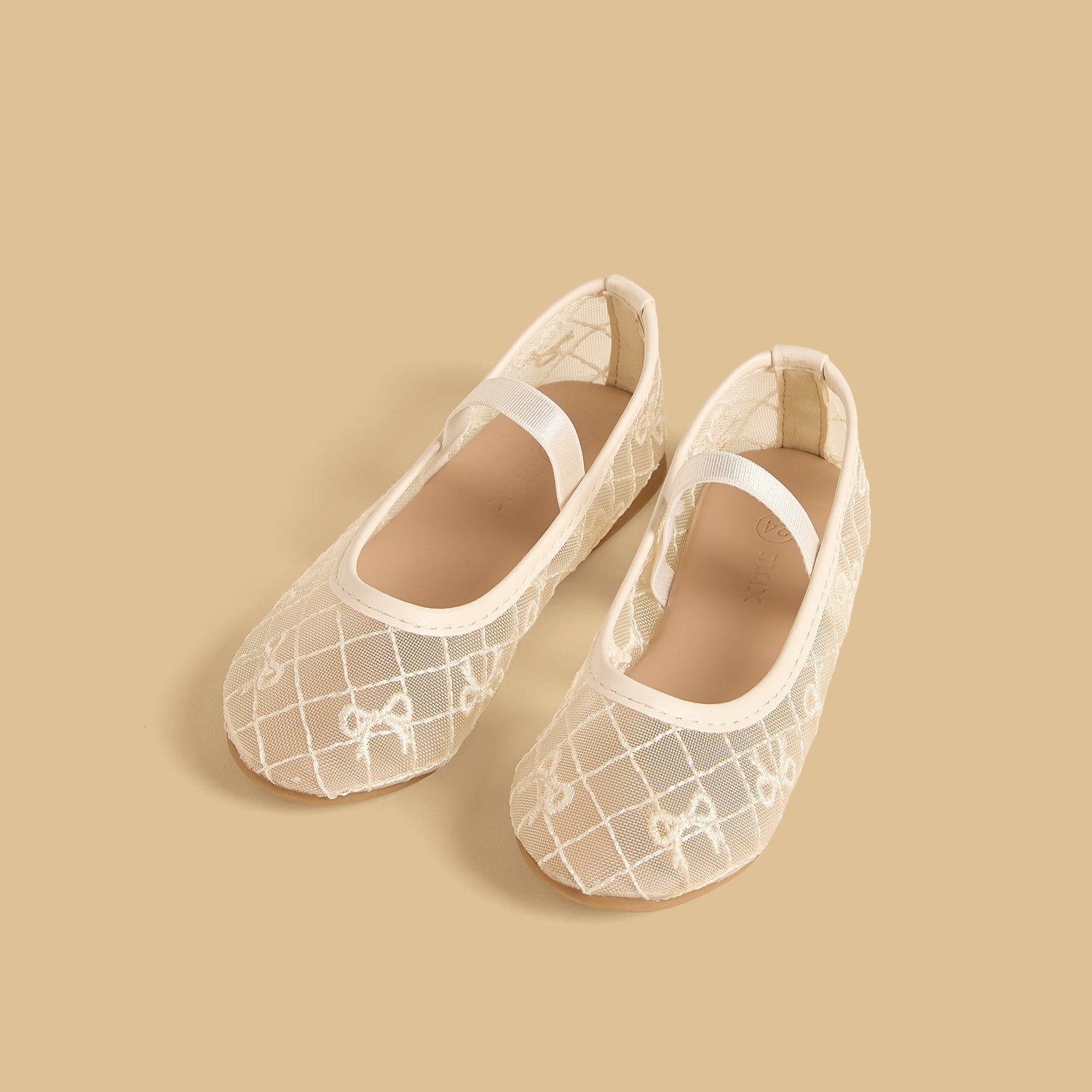 Bow Embroidered Ballerina Shoes with Elasticated Strap - Cream / 20