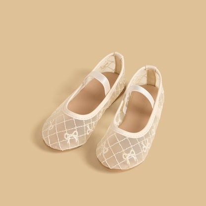 Bow Embroidered Ballerina Shoes with Elasticated Strap