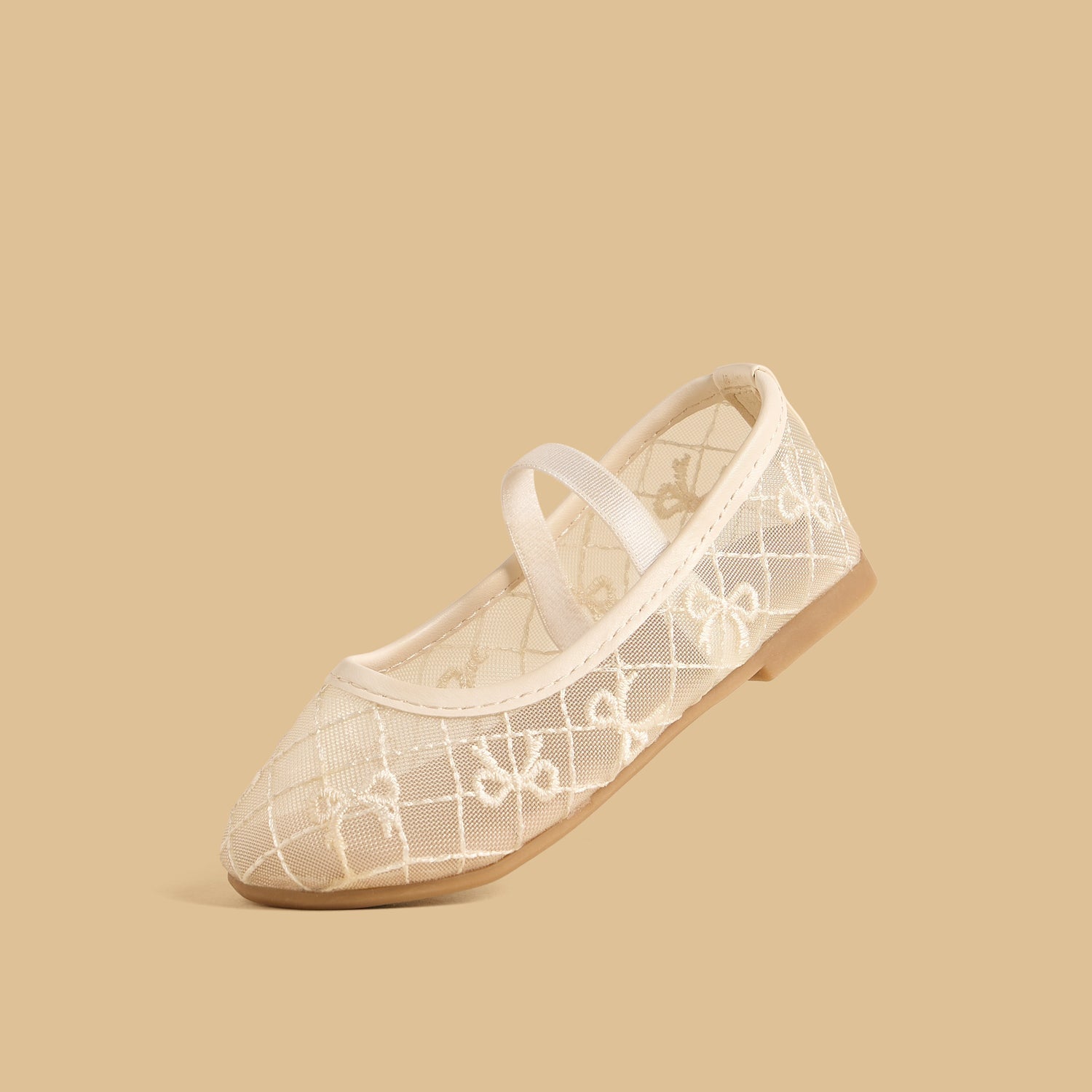Bow Embroidered Ballerina Shoes with Elasticated Strap