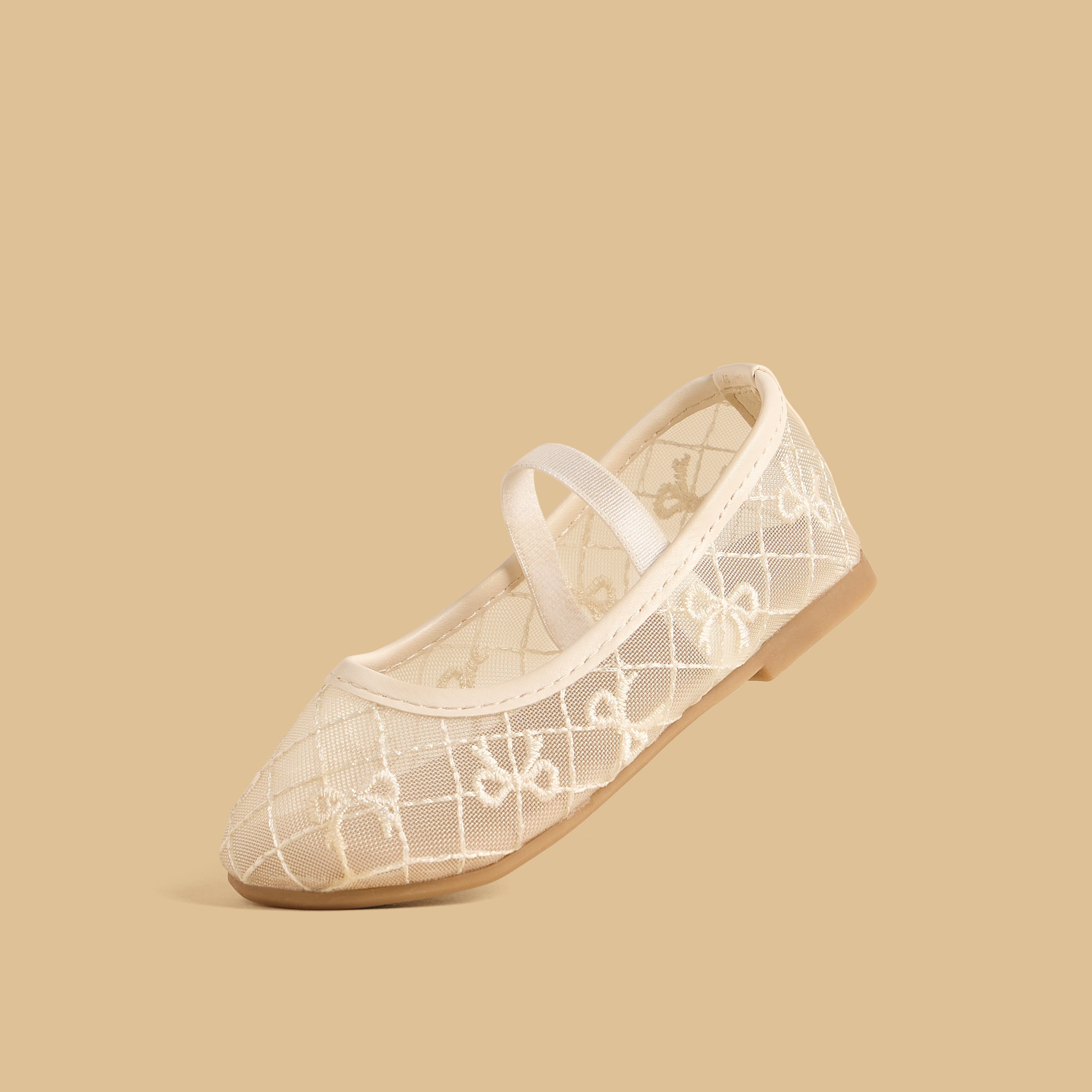 Bow Embroidered Ballerina Shoes with Elasticated Strap