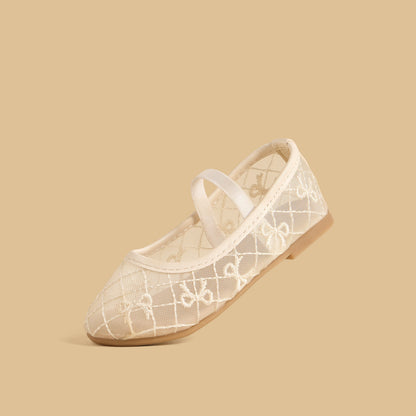 Bow Embroidered Ballerina Shoes with Elasticated Strap