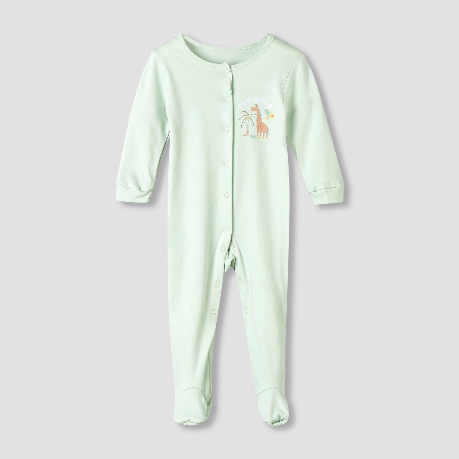 Pack of 3 Juniors Cotton Round Neck Long Sleeve Sleepsuit with Snap Button Closure