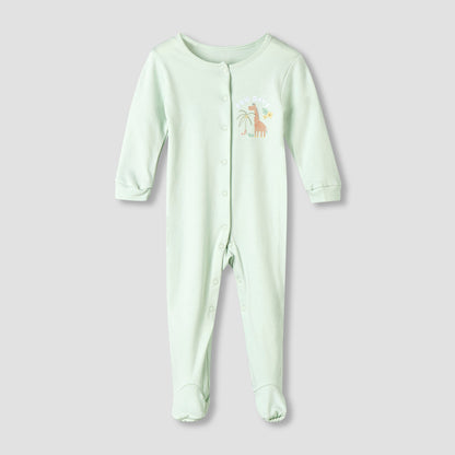 Pack of 3 Juniors Cotton Round Neck Long Sleeve Sleepsuit with Snap Button Closure