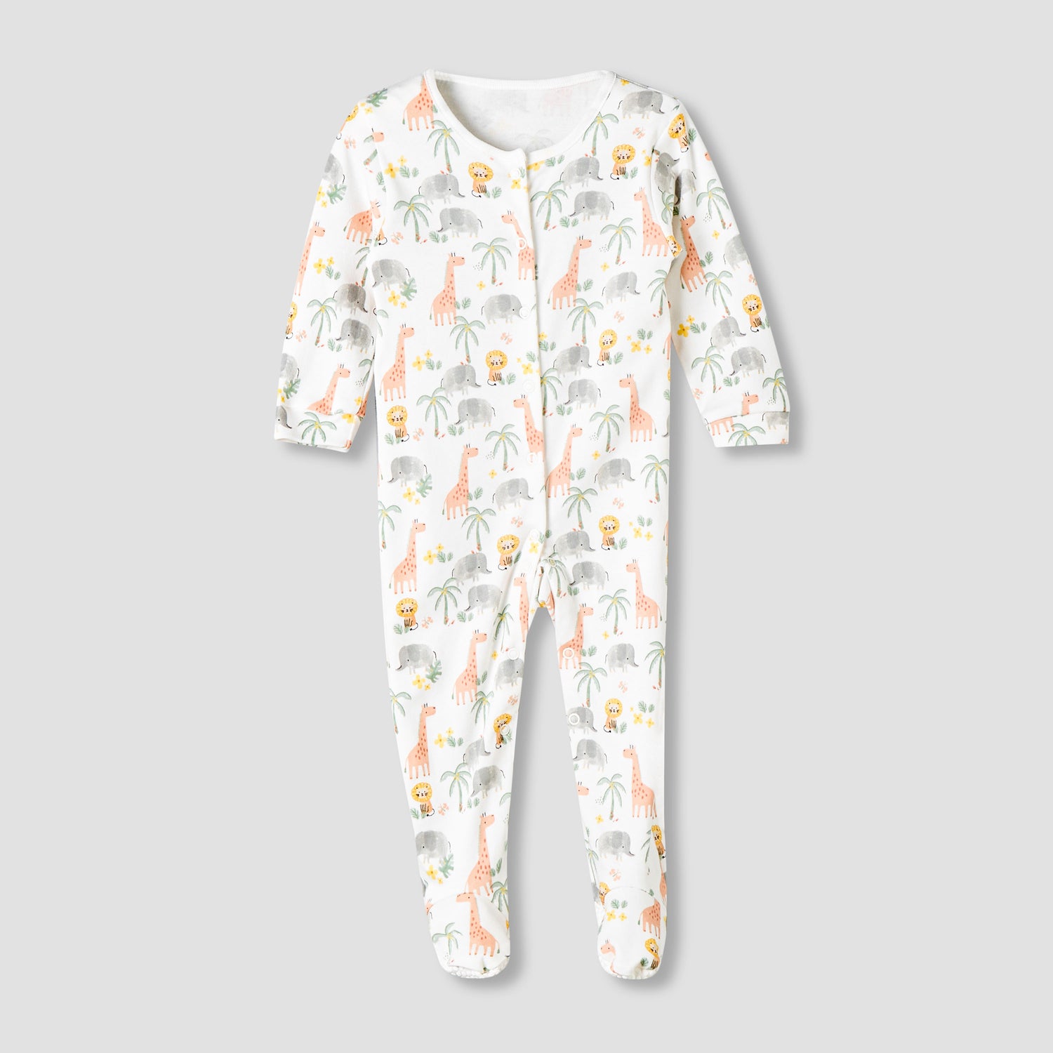 Pack of 3 Juniors Cotton Round Neck Long Sleeve Sleepsuit with Snap Button Closure