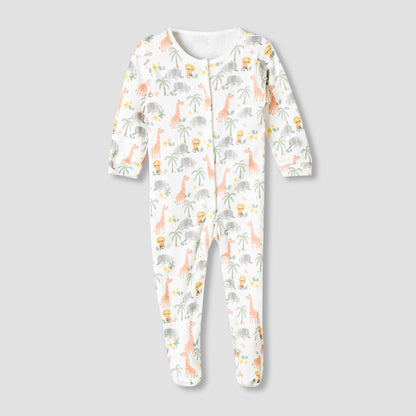 Pack of 3 Juniors Cotton Round Neck Long Sleeve Sleepsuit with Snap Button Closure