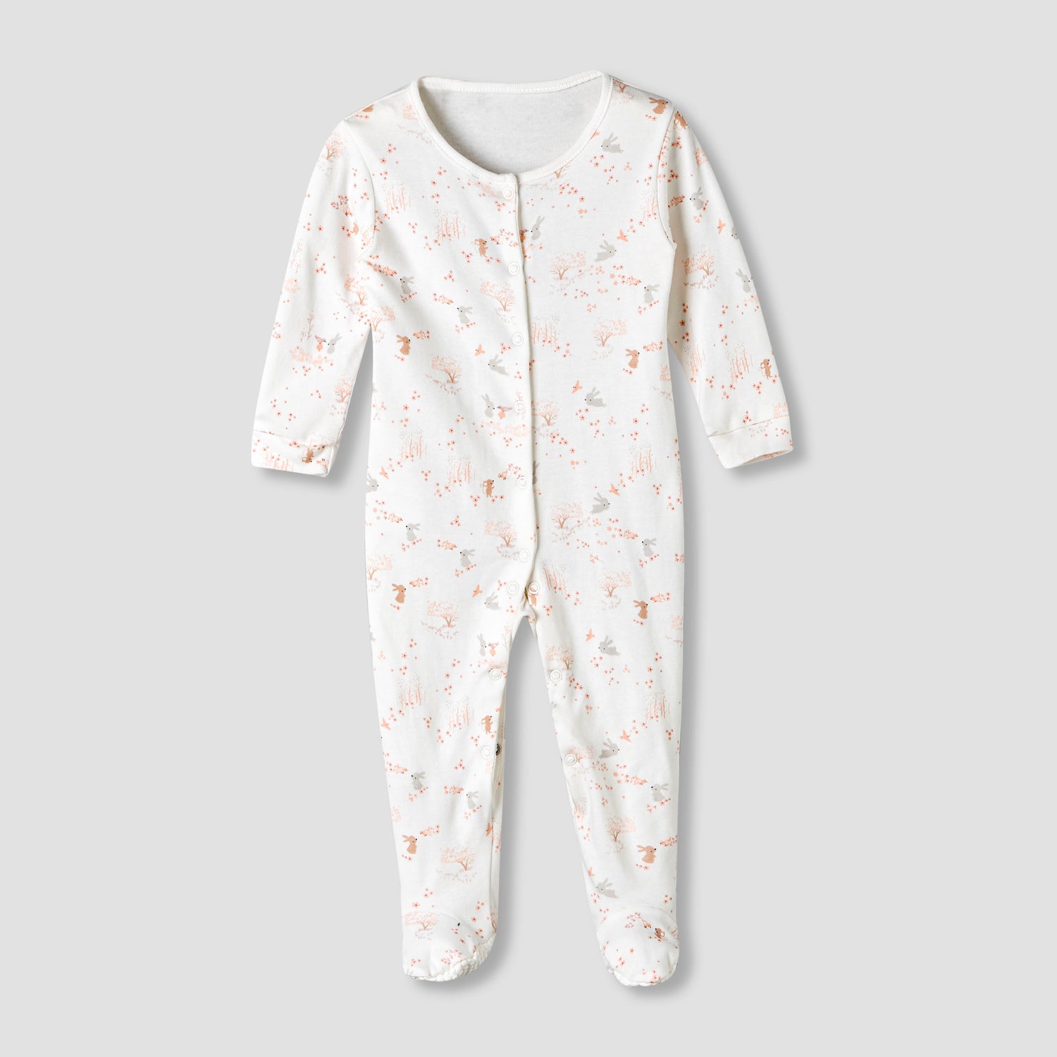 Pack of 3 Juniors Cotton Round Neck Long Sleeve Sleepsuit with Snap Button Closure