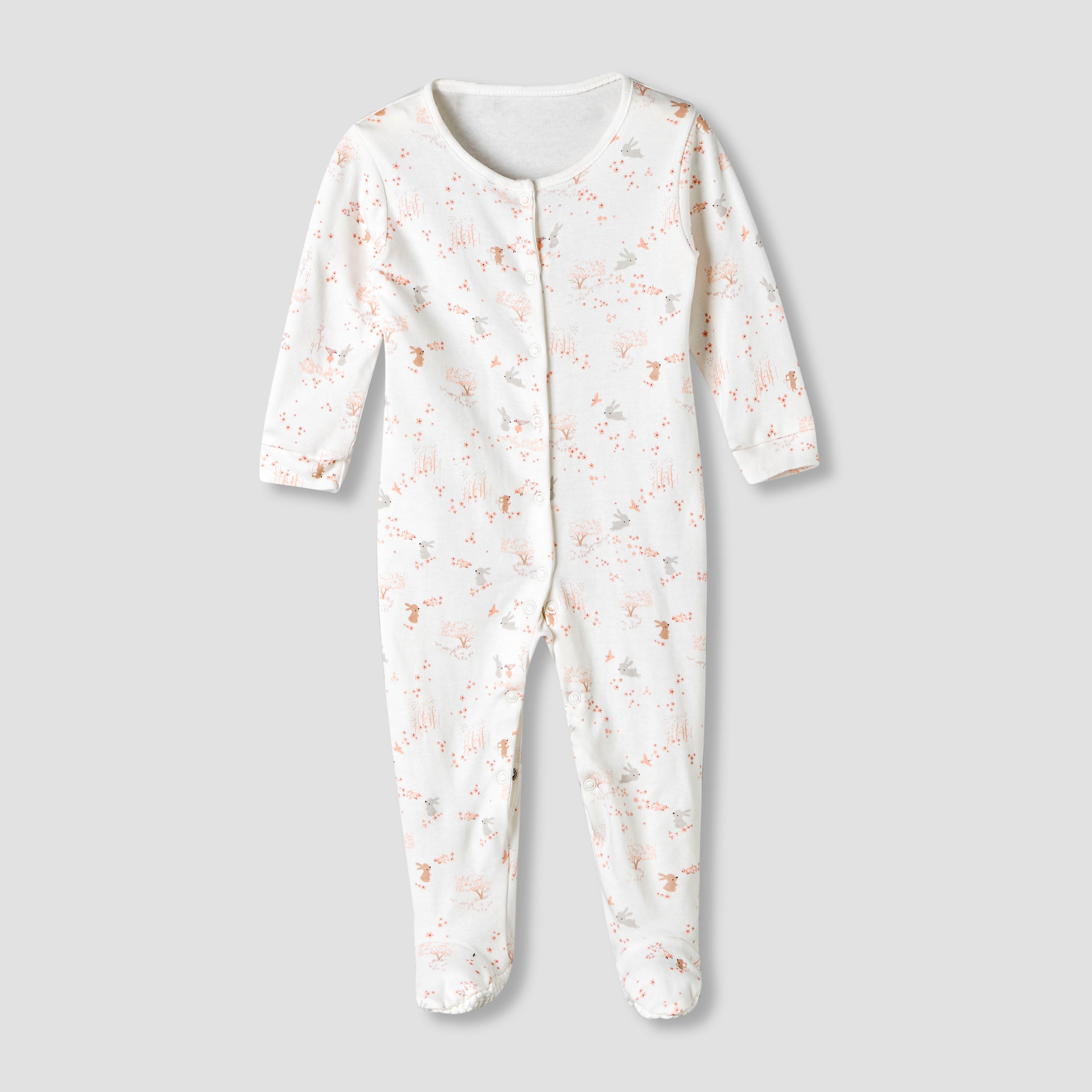 Pack of 3 Juniors Cotton Round Neck Long Sleeve Sleepsuit with Snap Button Closure