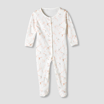 Pack of 3 Juniors Cotton Round Neck Long Sleeve Sleepsuit with Snap Button Closure