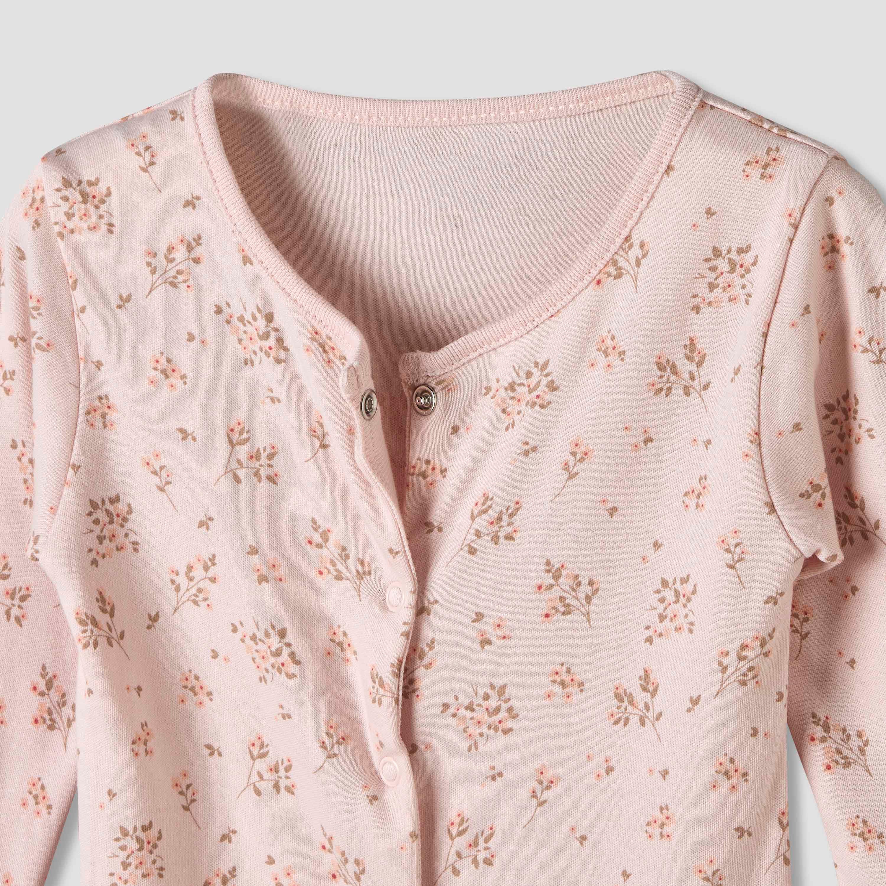 Pack of 3 Juniors Cotton Round Neck Long Sleeve Sleepsuit with Snap Button Closure