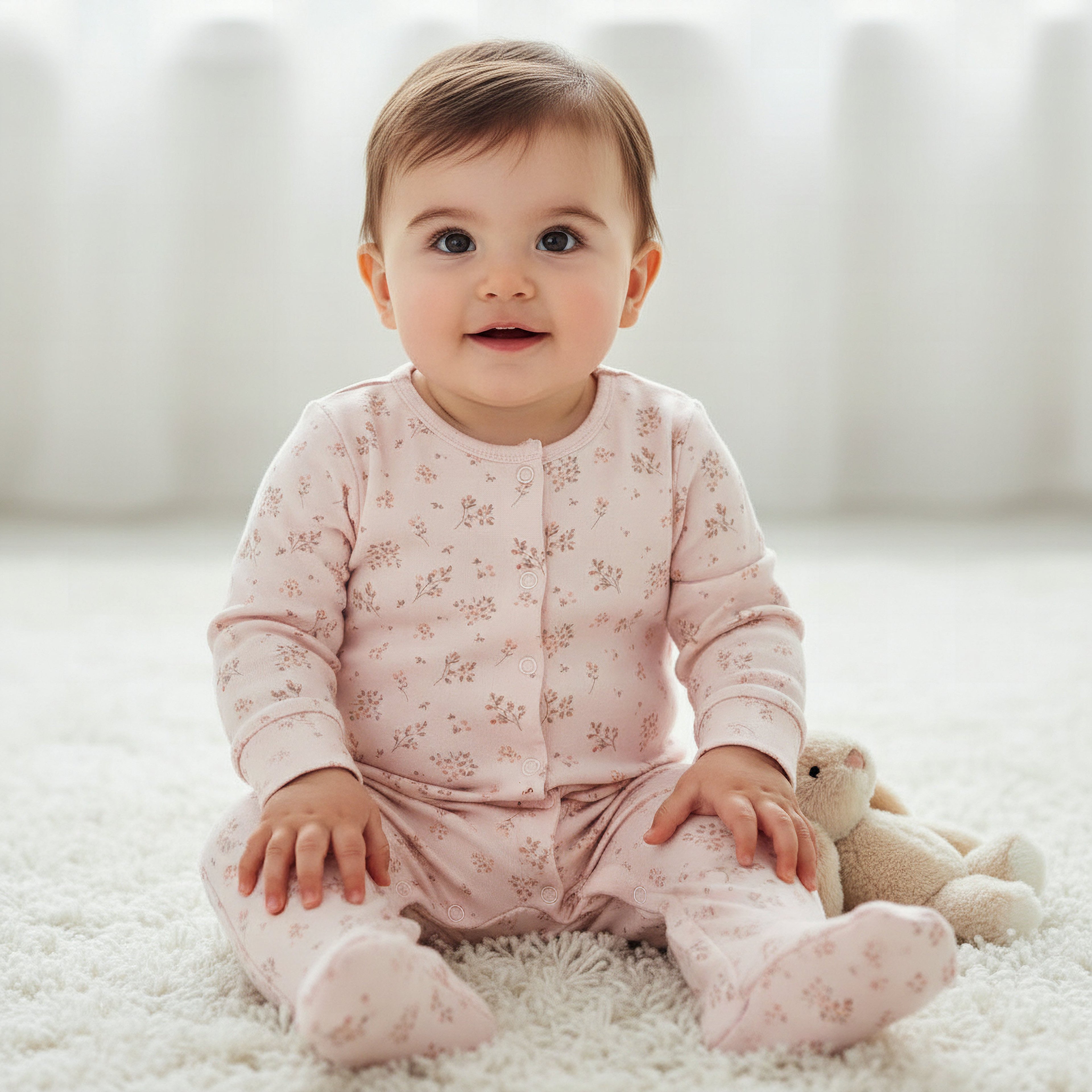 Pack of 3 Juniors Cotton Round Neck Long Sleeve Sleepsuit with Snap Button Closure