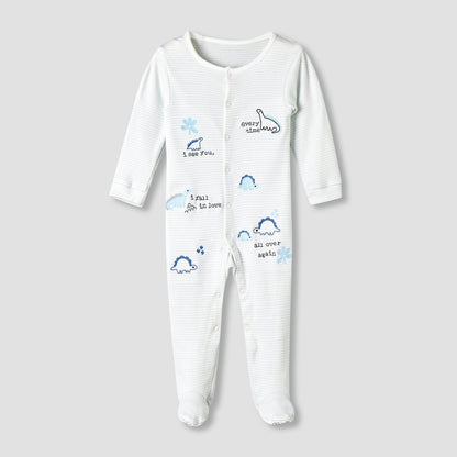 Pack of 3 Juniors Cotton Round Neck Long Sleeve Sleepsuit with Snap Button Closure
