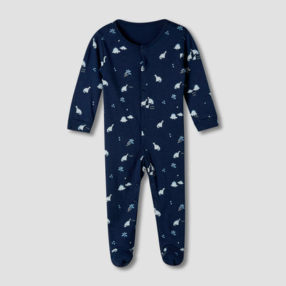 Pack of 3 Juniors Cotton Round Neck Long Sleeve Sleepsuit with Snap Button Closure