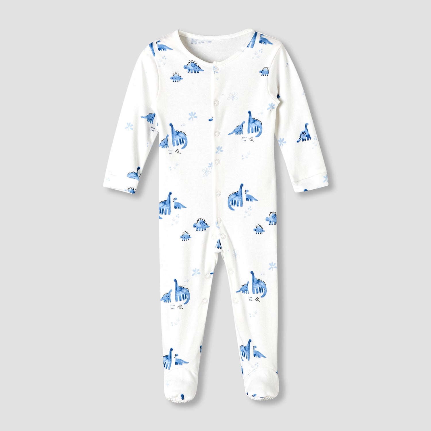 Pack of 3 Juniors Cotton Round Neck Long Sleeve Sleepsuit with Snap Button Closure