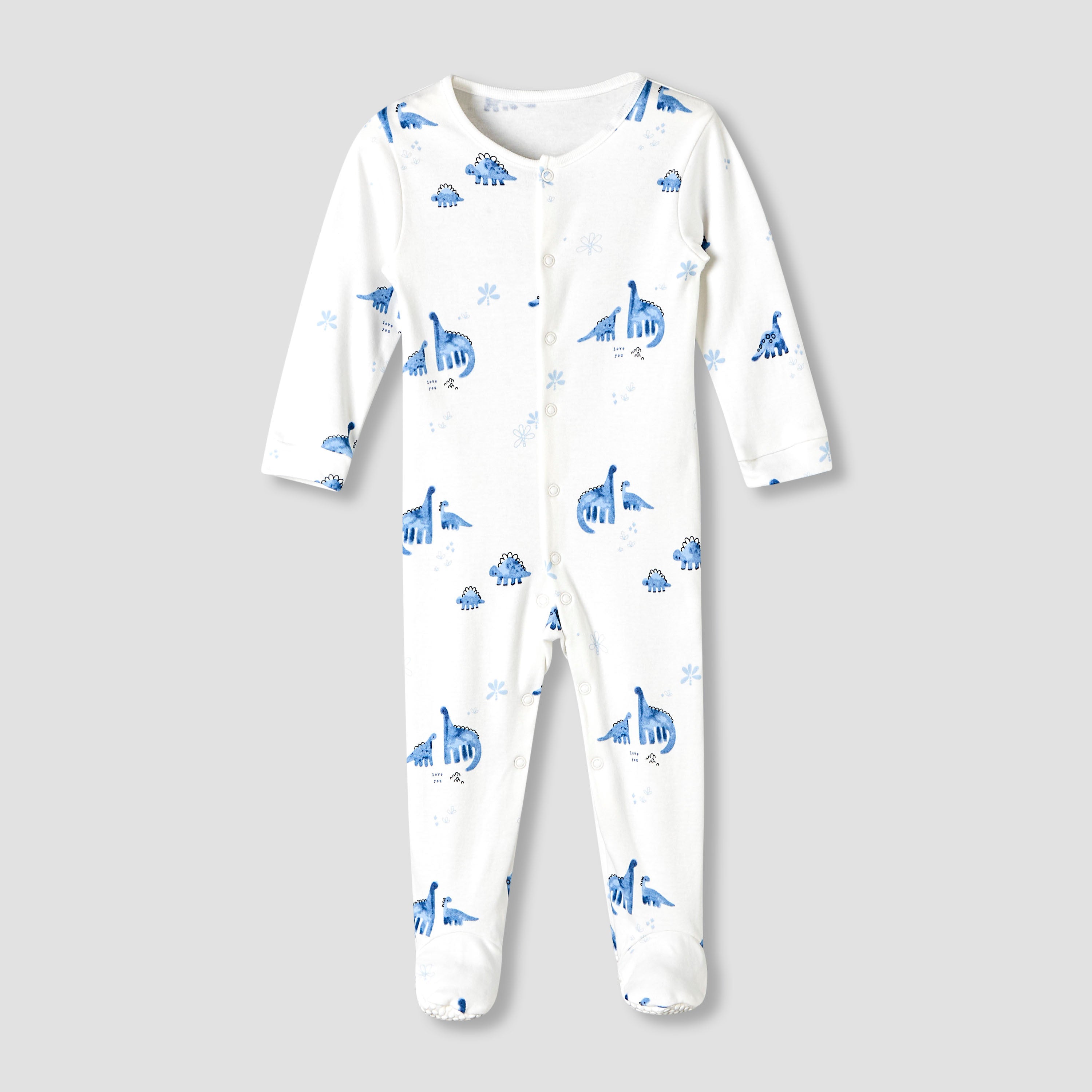 Pack of 3 Juniors Cotton Round Neck Long Sleeve Sleepsuit with Snap Button Closure