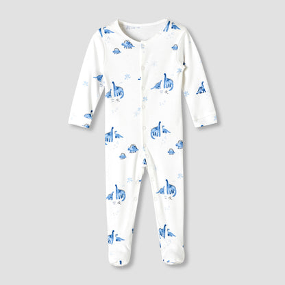 Pack of 3 Juniors Cotton Round Neck Long Sleeve Sleepsuit with Snap Button Closure