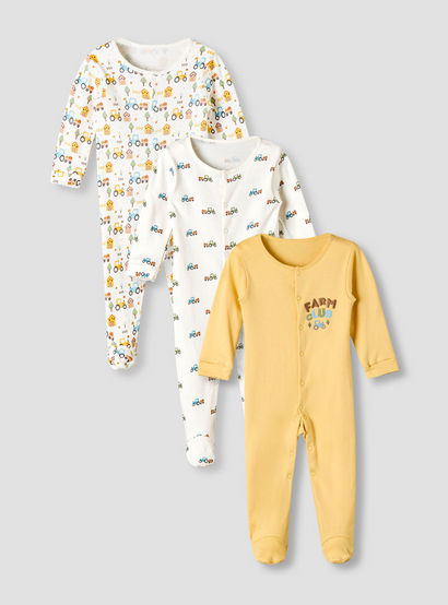Pack of 3 Juniors Cotton Round Neck Long Sleeve Sleepsuit with Snap Button Closure-baby-boys-clothing-nightwear-sleepsuits-image-1