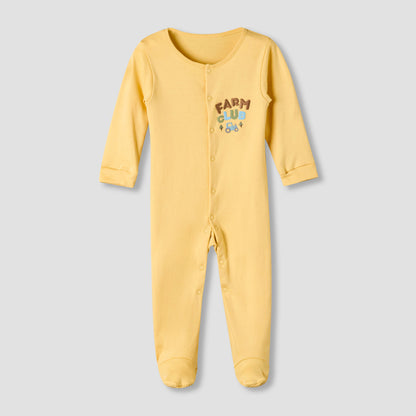 Pack of 3 Juniors Cotton Round Neck Long Sleeve Sleepsuit with Snap Button Closure
