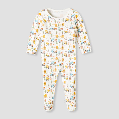 Pack of 3 Juniors Cotton Round Neck Long Sleeve Sleepsuit with Snap Button Closure