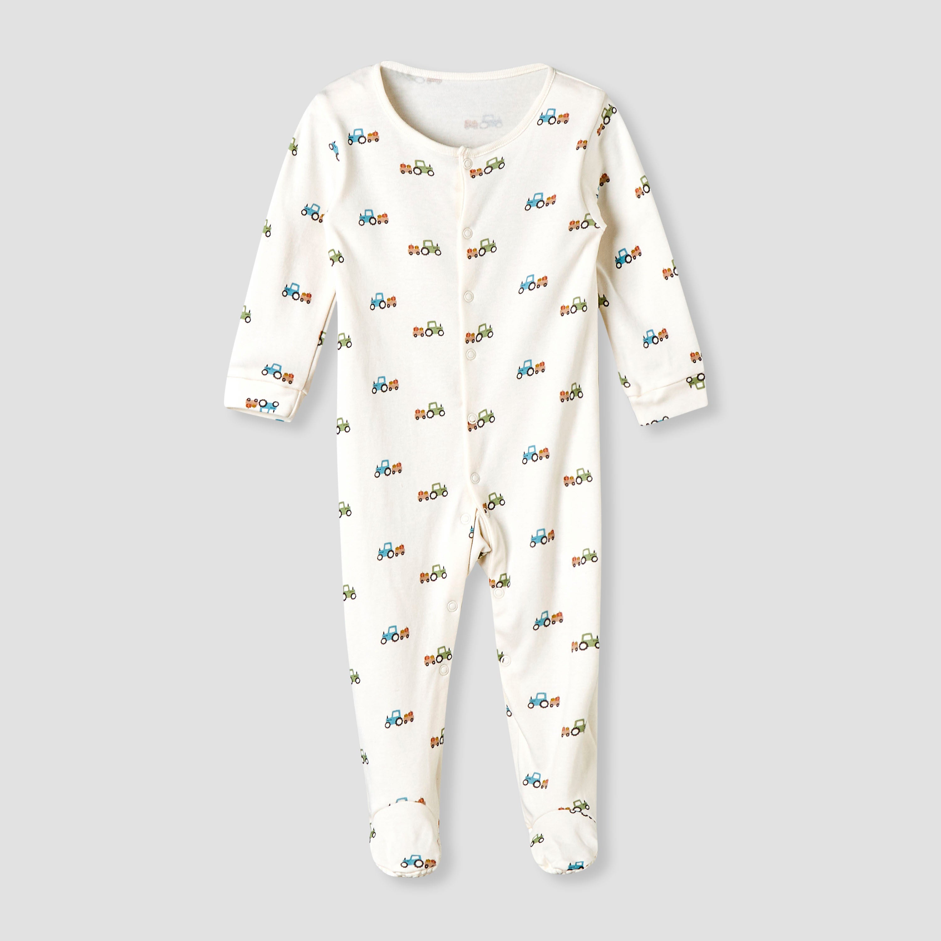 Pack of 3 Juniors Cotton Round Neck Long Sleeve Sleepsuit with Snap Button Closure