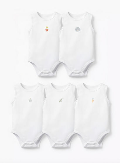 Pack of 5 Juniors Round Neck Sleeveless Bodysuit with Snap Button Closure-baby-girls-clothing-bodysuits-image-1