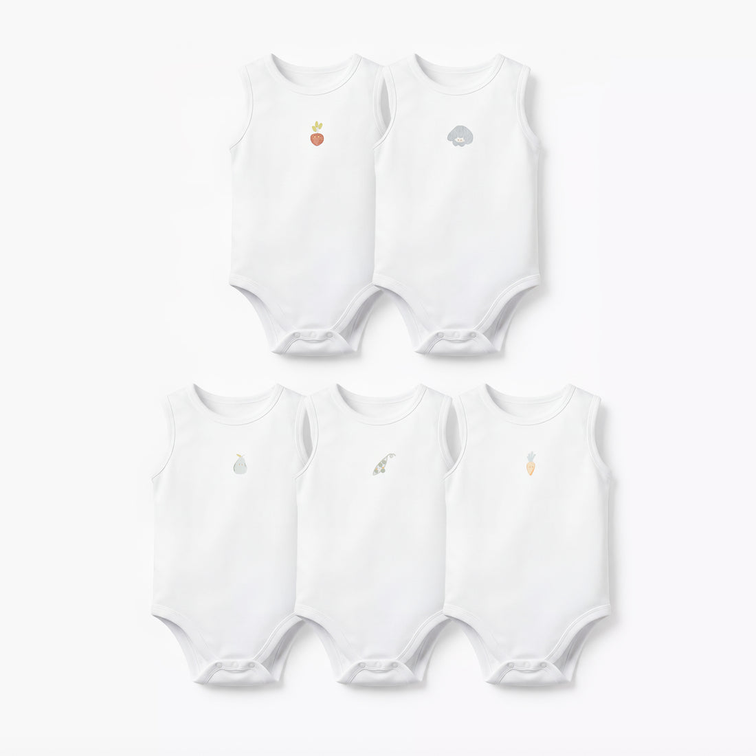 Pack of 5 Juniors Round Neck Sleeveless Bodysuit with Snap Button Closure - White / 12-18 mths
