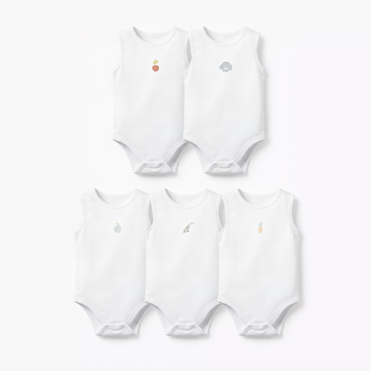 Pack of 5 Juniors Round Neck Sleeveless Bodysuit with Snap Button Closure - White / 12-18 mths