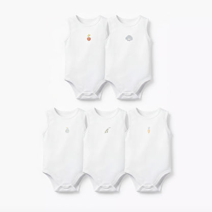 Pack of 5 Juniors Round Neck Sleeveless Bodysuit with Snap Button Closure - White / 12-18 mths