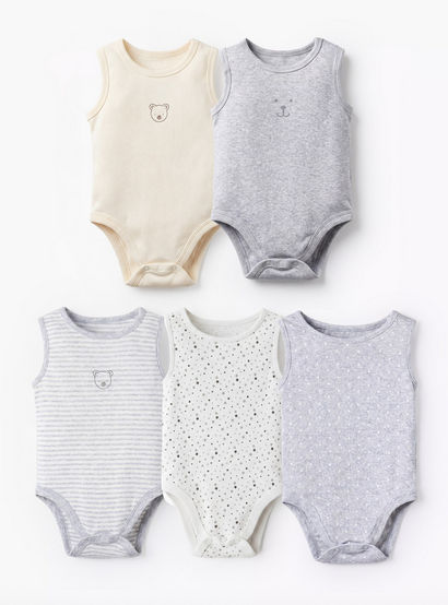 Pack of 5 Juniors Round Neck Sleeveless Bodysuit with Snap Button Closure-baby-boys-clothing-bodysuits-image-1