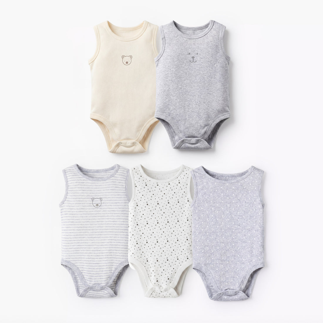 Pack of 5 Juniors Round Neck Sleeveless Bodysuit with Snap Button Closure - Multicolour / 12-18 mths