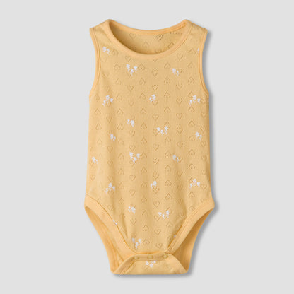 Pack of 7 Juniors Cotton Round Neck Sleeveless Bodysuit with Floral Print