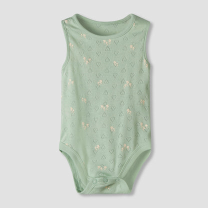 Pack of 7 Juniors Cotton Round Neck Sleeveless Bodysuit with Floral Print