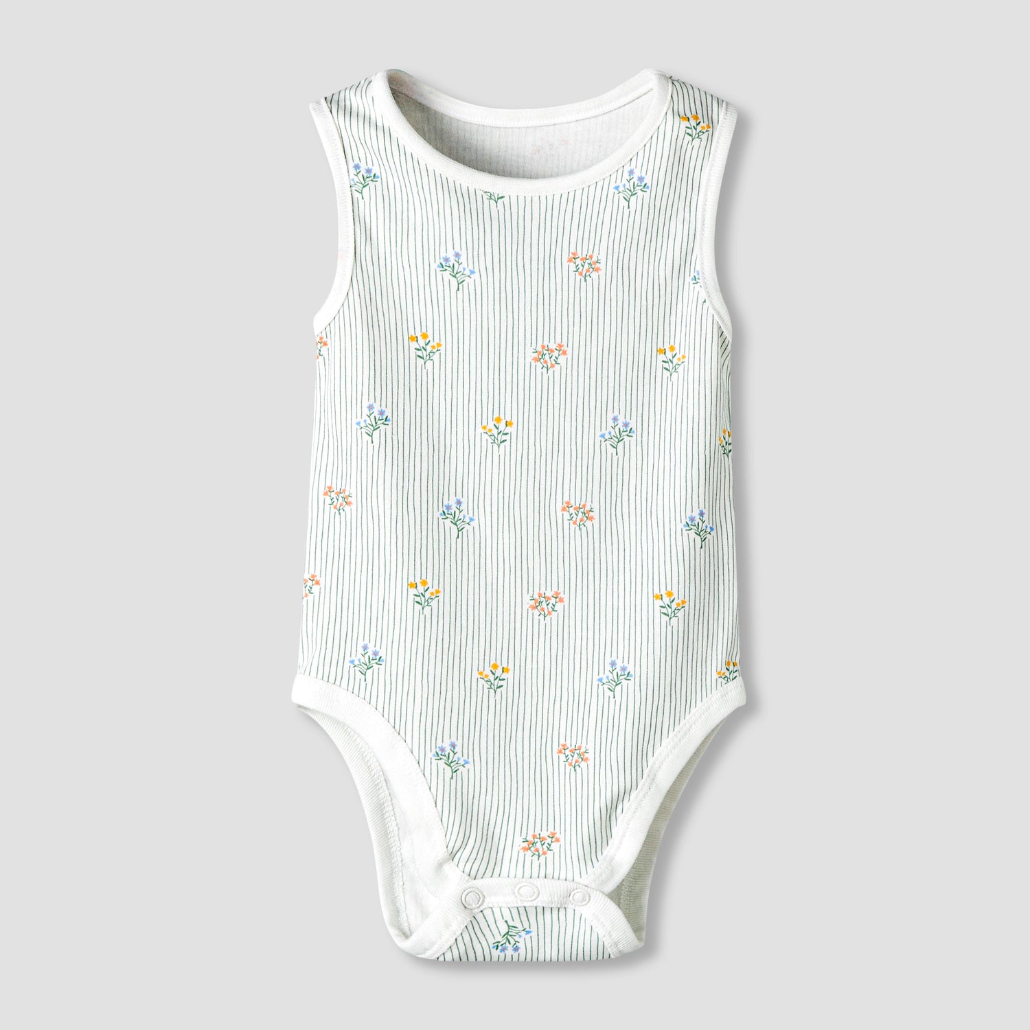 Pack of 7 Juniors Cotton Round Neck Sleeveless Bodysuit with Floral Print