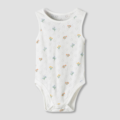Pack of 7 Juniors Cotton Round Neck Sleeveless Bodysuit with Floral Print