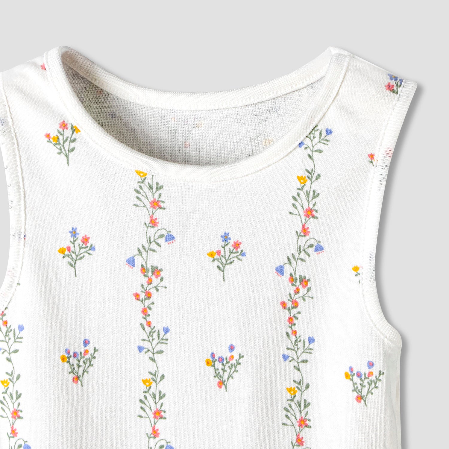 Pack of 7 Juniors Cotton Round Neck Sleeveless Bodysuit with Floral Print