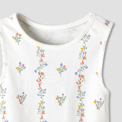 Pack of 7 Juniors Cotton Round Neck Sleeveless Bodysuit with Floral Print