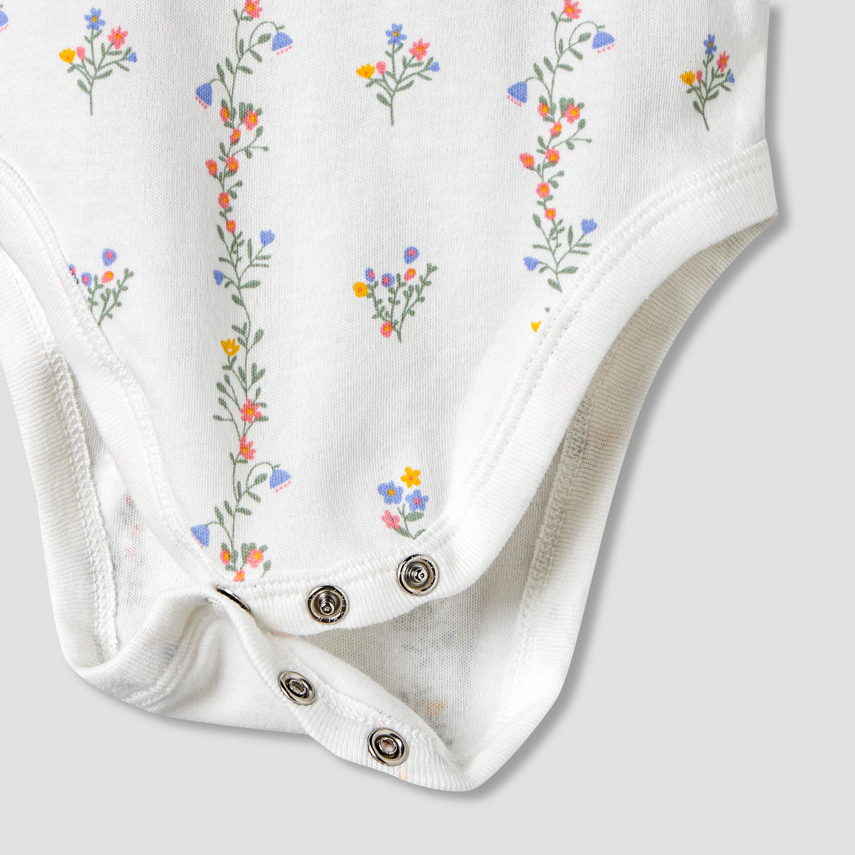 Pack of 7 Juniors Cotton Round Neck Sleeveless Bodysuit with Floral Print