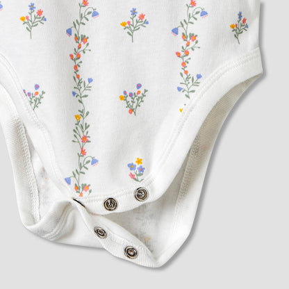 Pack of 7 Juniors Cotton Round Neck Sleeveless Bodysuit with Floral Print