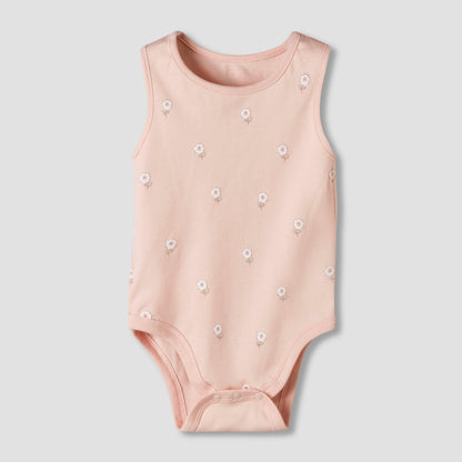 Pack of 7 Juniors Cotton Sleeveless Bodysuit with Floral Bunny Print