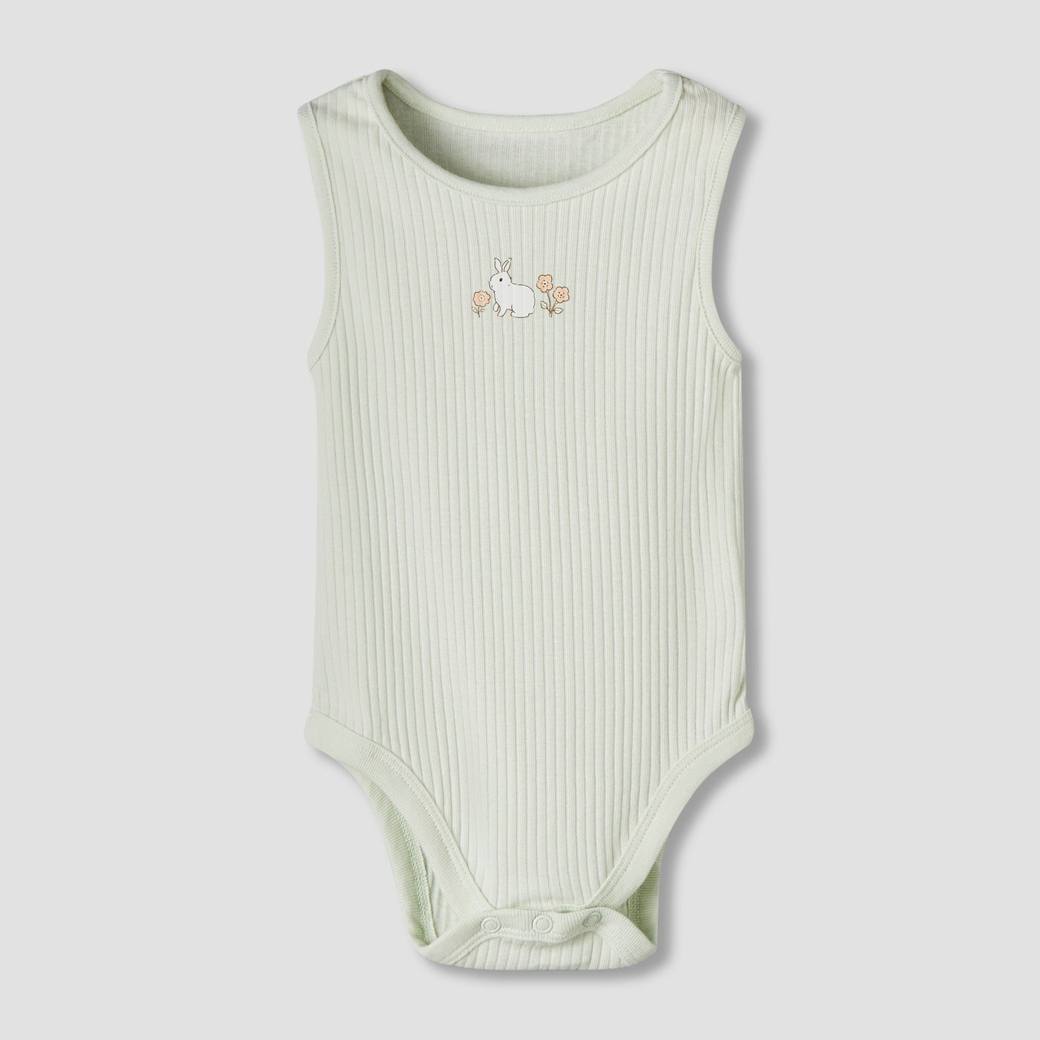 Pack of 7 Juniors Cotton Sleeveless Bodysuit with Floral Bunny Print