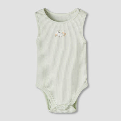 Pack of 7 Juniors Cotton Sleeveless Bodysuit with Floral Bunny Print
