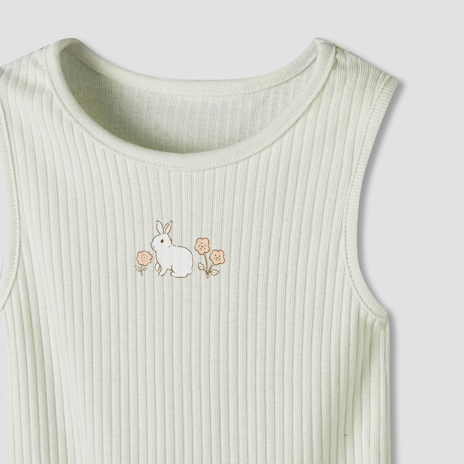 Pack of 7 Juniors Cotton Sleeveless Bodysuit with Floral Bunny Print