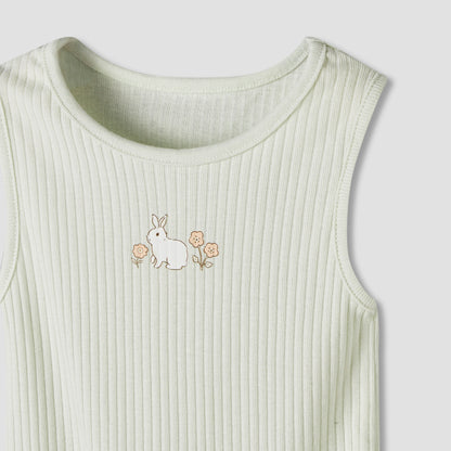 Pack of 7 Juniors Cotton Sleeveless Bodysuit with Floral Bunny Print