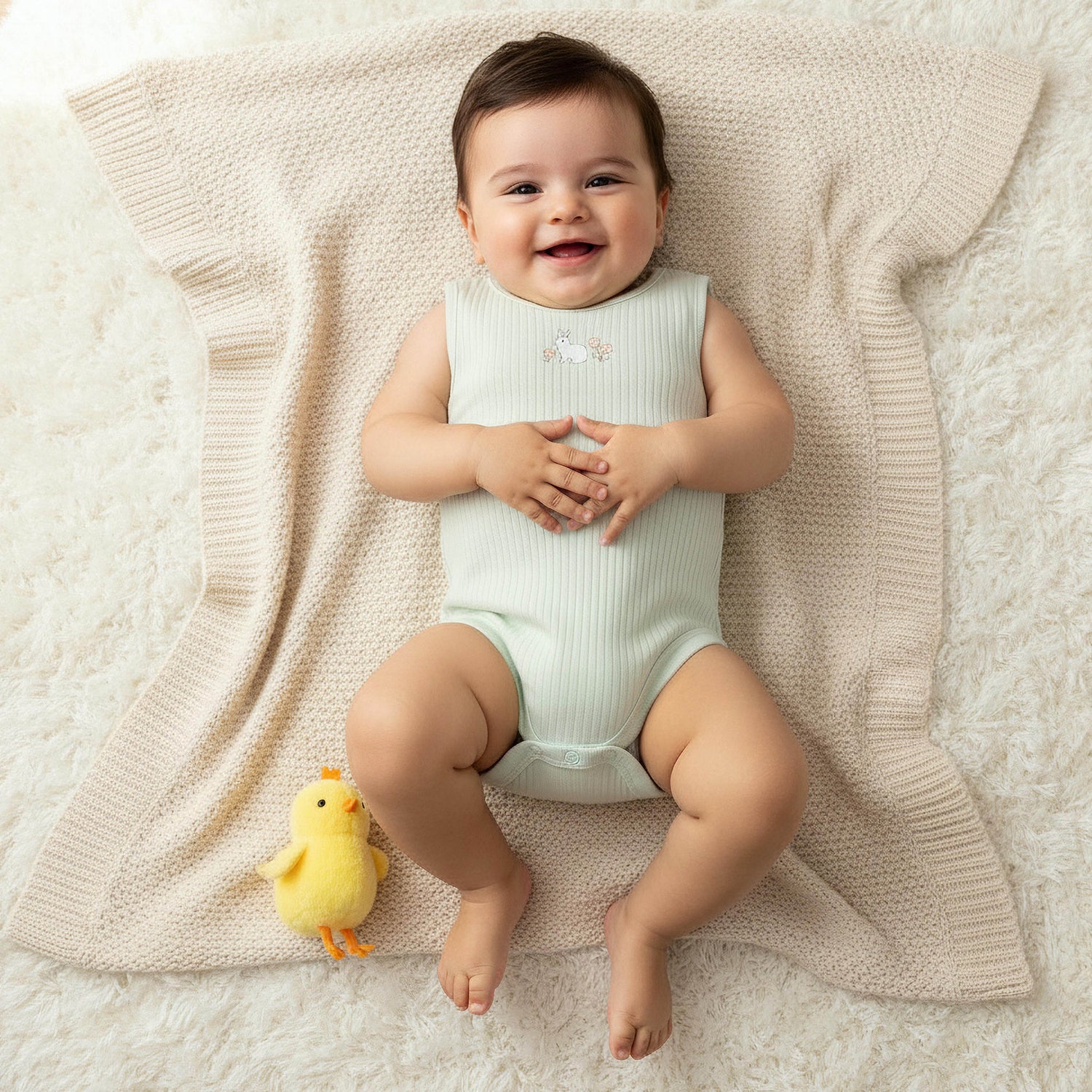 Pack of 7 Juniors Cotton Sleeveless Bodysuit with Floral Bunny Print