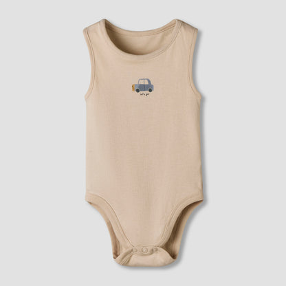 Pack of 7 Juniors Cotton Sleeveless Bodysuit with Vehicle Print
