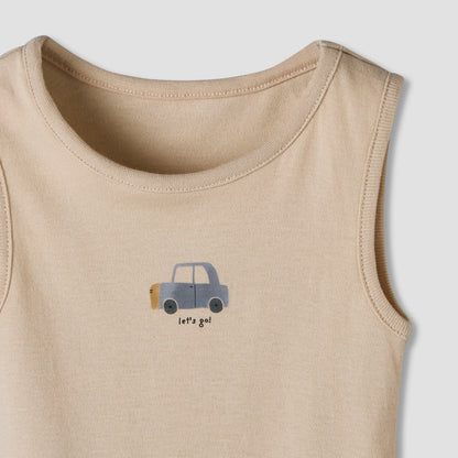 Pack of 7 Juniors Cotton Sleeveless Bodysuit with Vehicle Print