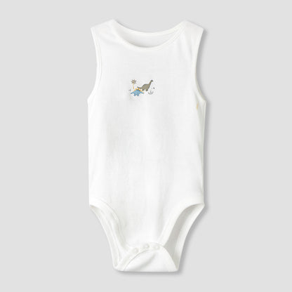 Pack of 7 Juniors Cotton Round Neck Sleeveless Bodysuit with Dinosaur Print
