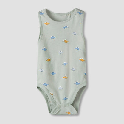 Pack of 7 Juniors Cotton Round Neck Sleeveless Bodysuit with Dinosaur Print