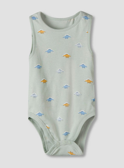 Pack of 7 Juniors Cotton Round Neck Sleeveless Bodysuit with Dinosaur Print-baby-boys-clothing-bodysuits-image-5