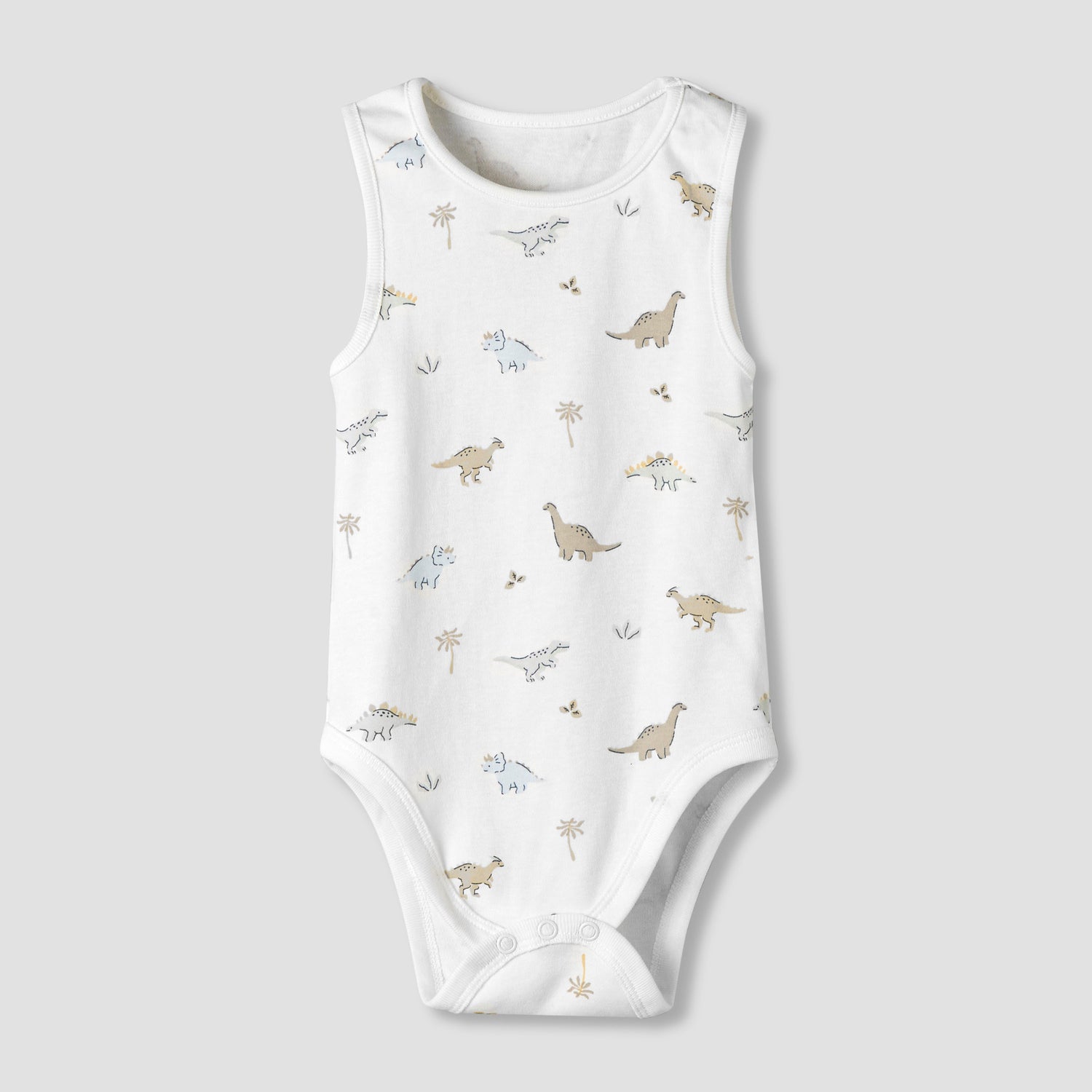 Pack of 7 Juniors Cotton Round Neck Sleeveless Bodysuit with Dinosaur Print