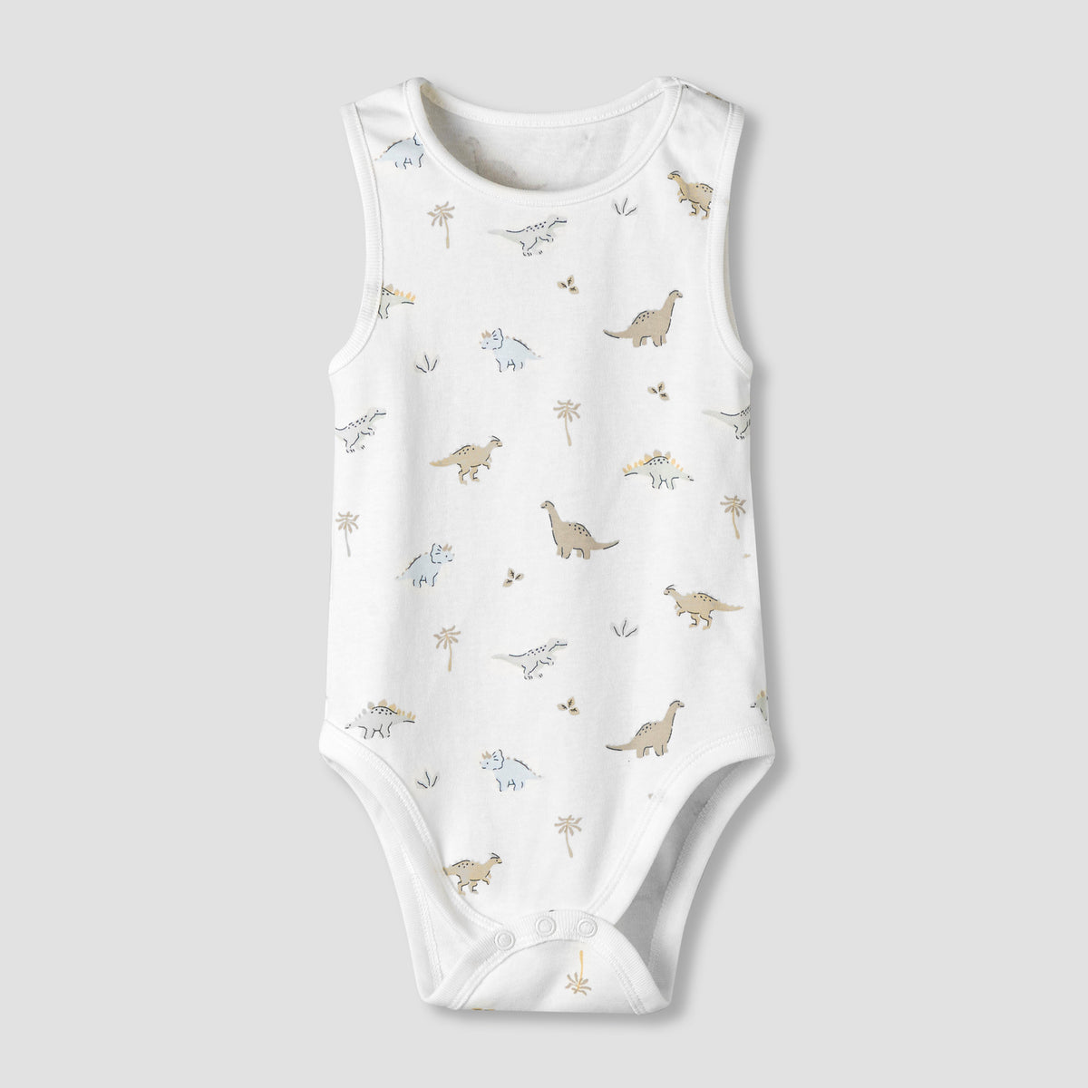 Pack of 7 Juniors Cotton Round Neck Sleeveless Bodysuit with Dinosaur Print